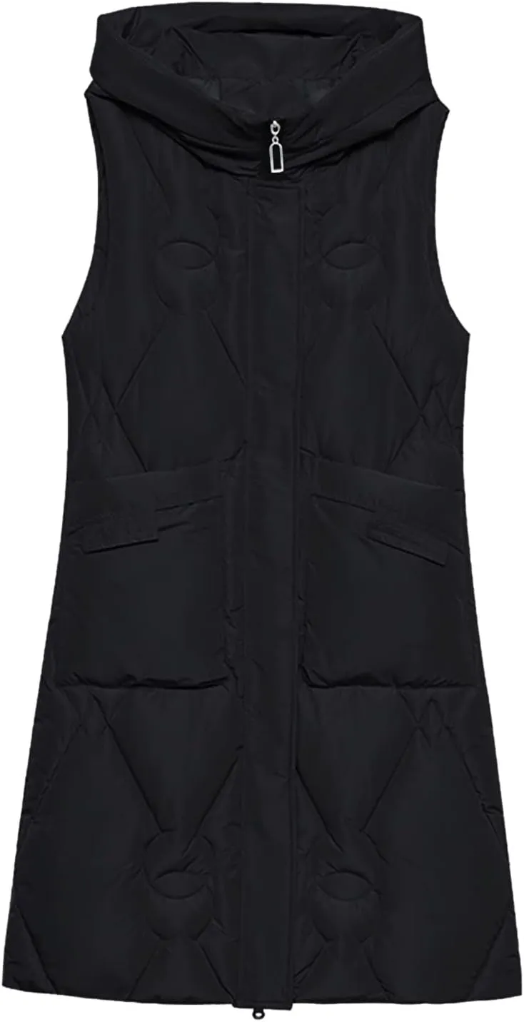Womens Winter Down Jacket Vests Long Loose Sleeveless Puffer Coats Plus Size Oversized Casual Zip Up Quilted Jackets
