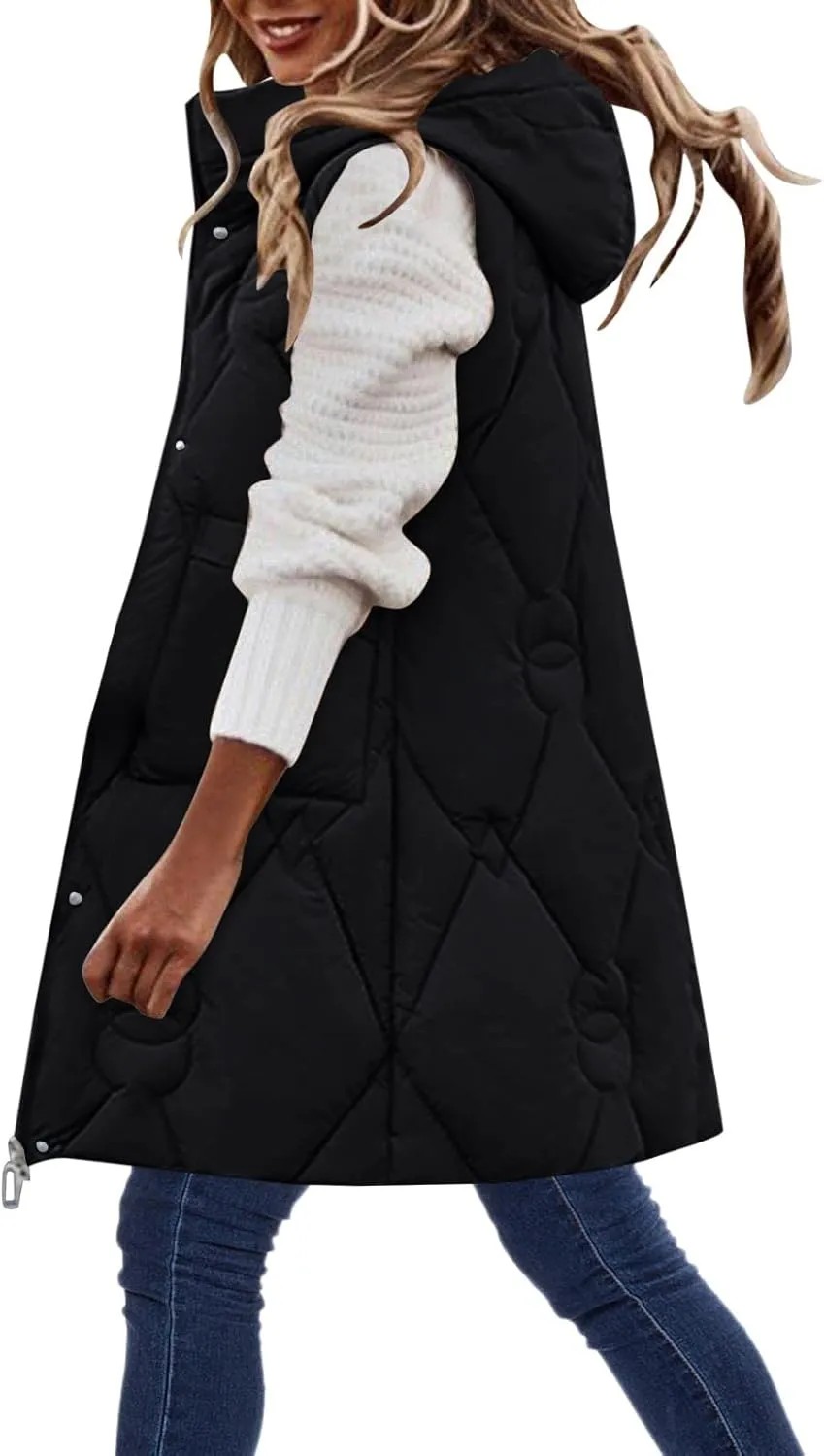 Womens Winter Down Jacket Vests Long Loose Sleeveless Puffer Coats Plus Size Oversized Casual Zip Up Quilted Jackets