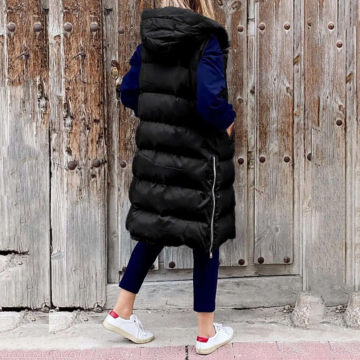 Women's Winter Hooded Long Quilted Puffer Trench Coats Zip Up Padded Puffy Down Jacket Lightweight Padded Jackets