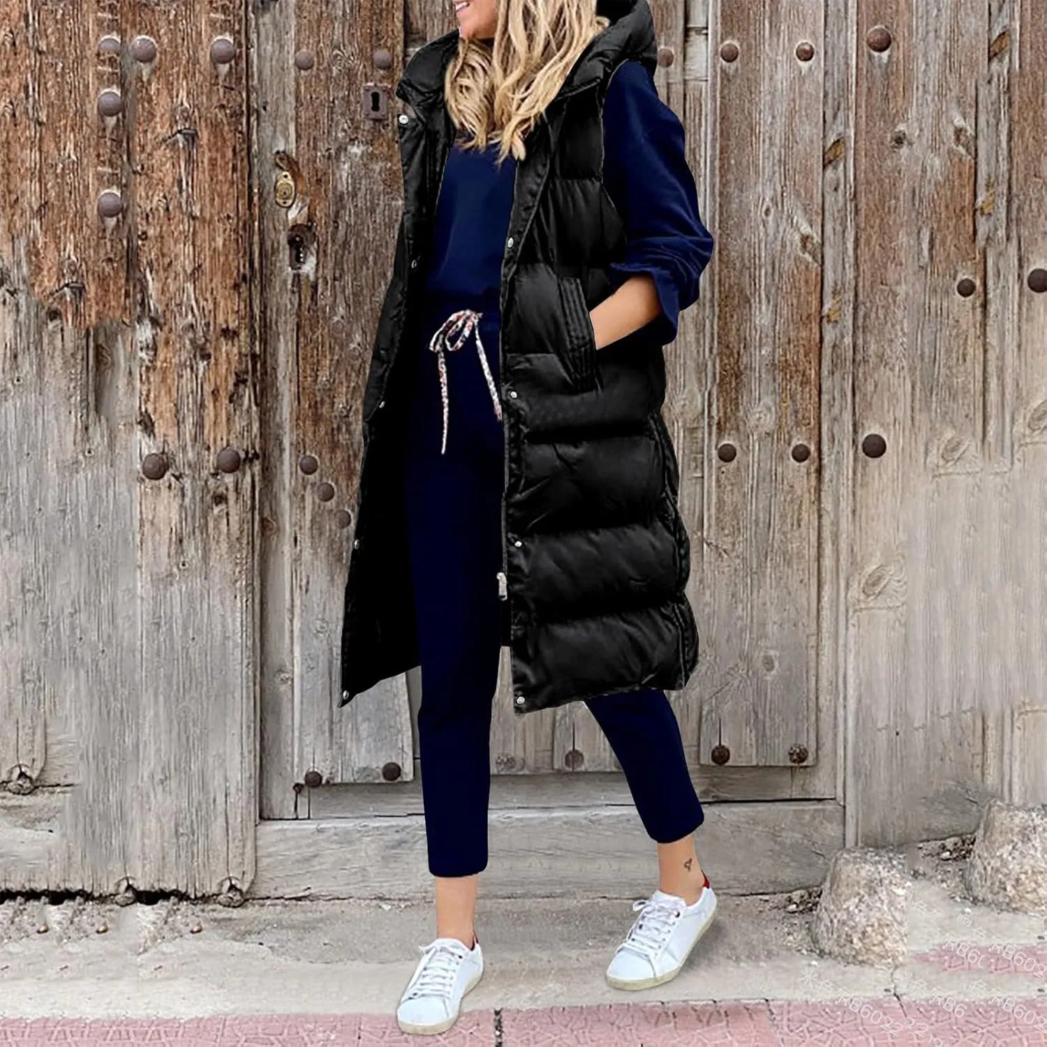 Women's Winter Hooded Long Quilted Puffer Trench Coats Zip Up Padded Puffy Down Jacket Lightweight Padded Jackets