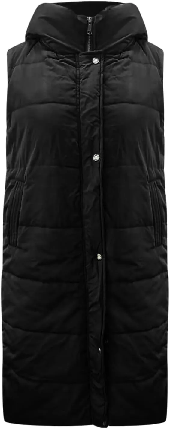 Women's Winter Hooded Long Quilted Puffer Trench Coats Zip Up Padded Puffy Down Jacket Lightweight Padded Jackets