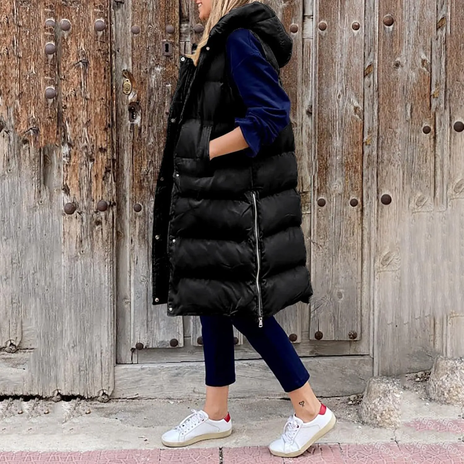 Women's Winter Hooded Long Quilted Puffer Trench Coats Zip Up Padded Puffy Down Jacket Lightweight Padded Jackets