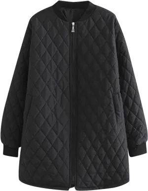 Womens Winter Jackets Packale Quilted Lightweight Puffer Jacket Solid Color Stand Collar Zip Midi Length Down Coat