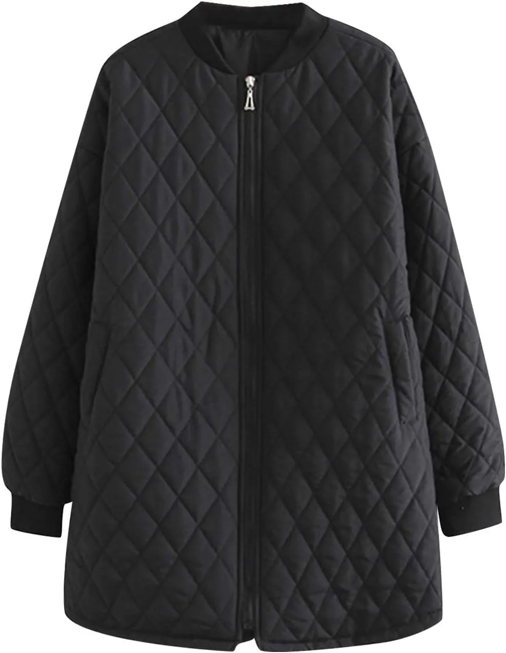 Womens Winter Jackets Packale Quilted Lightweight Puffer Jacket Solid Color Stand Collar Zip Midi Length Down Coat