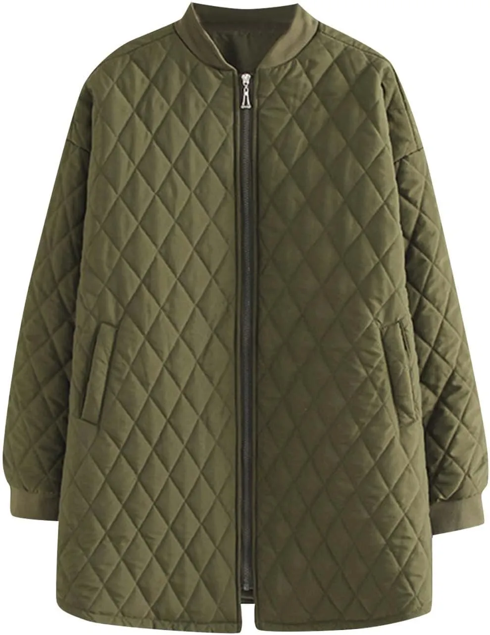 Womens Winter Jackets Packale Quilted Lightweight Puffer Jacket Solid Color Stand Collar Zip Midi Length Down Coat