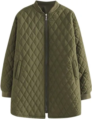 Womens Winter Jackets Packale Quilted Lightweight Puffer Jacket Solid Color Stand Collar Zip Midi Length Down Coat