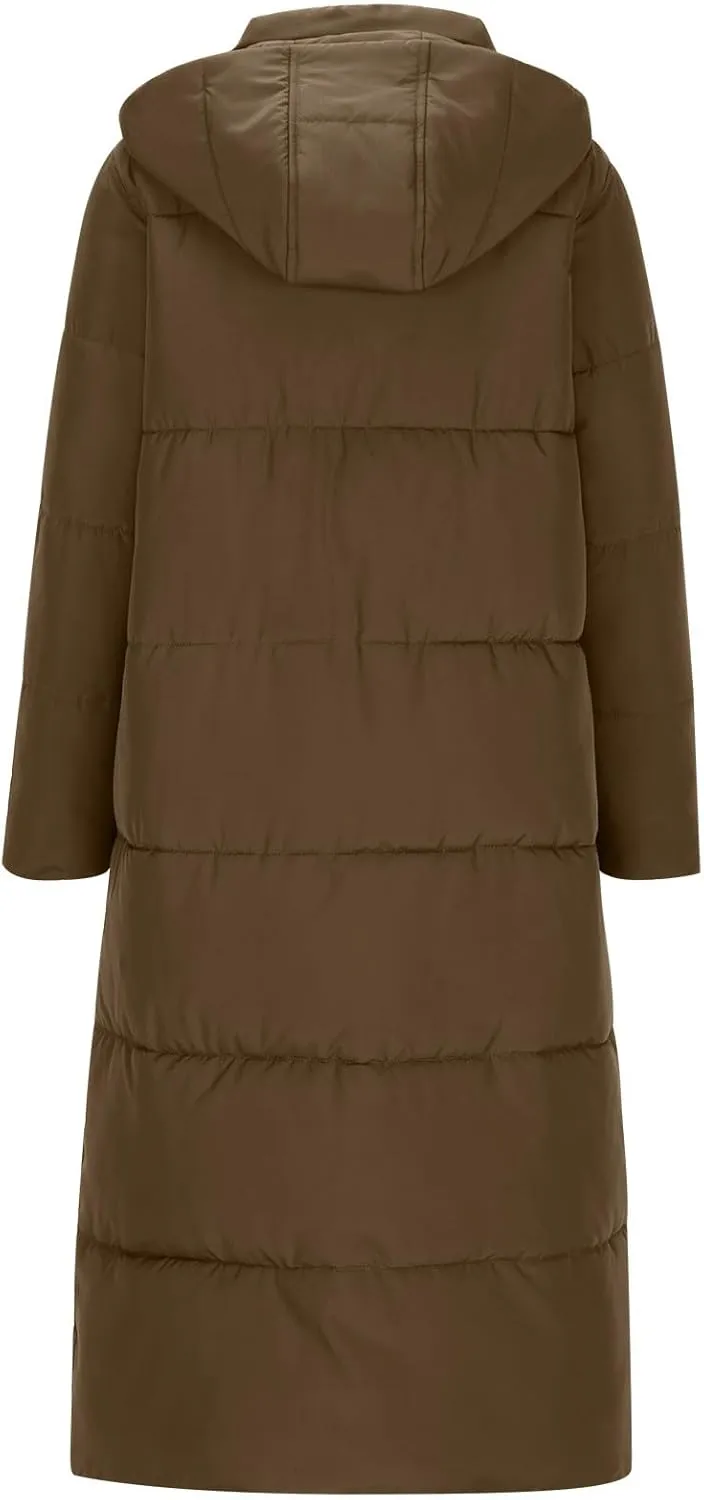 Women's Winter Long Puffer Coats Thicken Down Jackets Warm Padded Coat Zip up Quilted Jacket Casual Trendy Outerwear