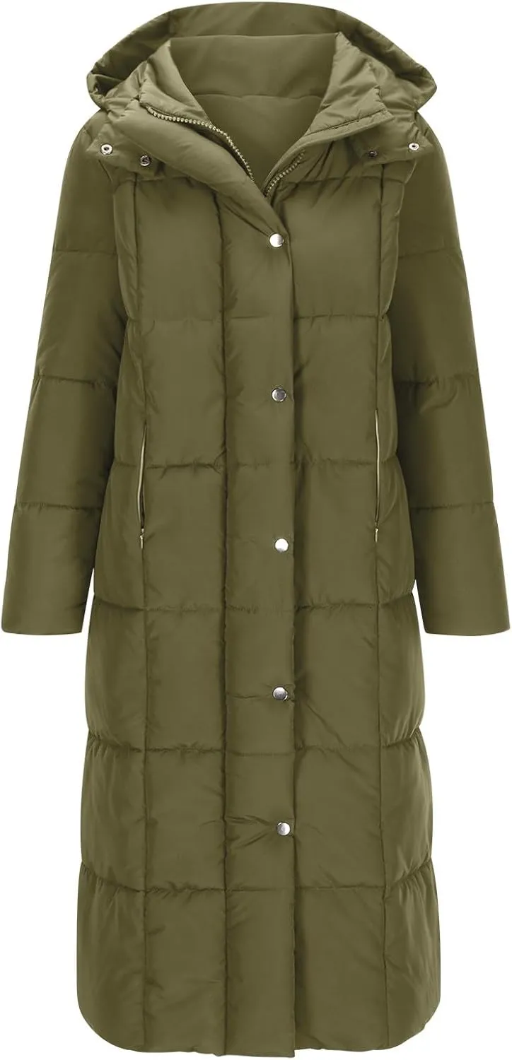 Women's Winter Long Puffer Coats Thicken Down Jackets Warm Padded Coat Zip up Quilted Jacket Casual Trendy Outerwear