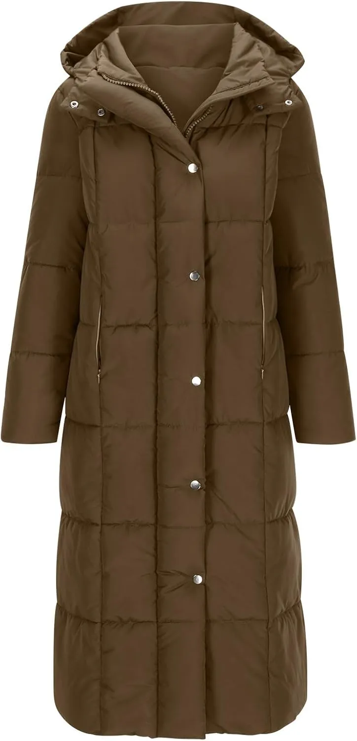 Women's Winter Long Puffer Coats Thicken Down Jackets Warm Padded Coat Zip up Quilted Jacket Casual Trendy Outerwear