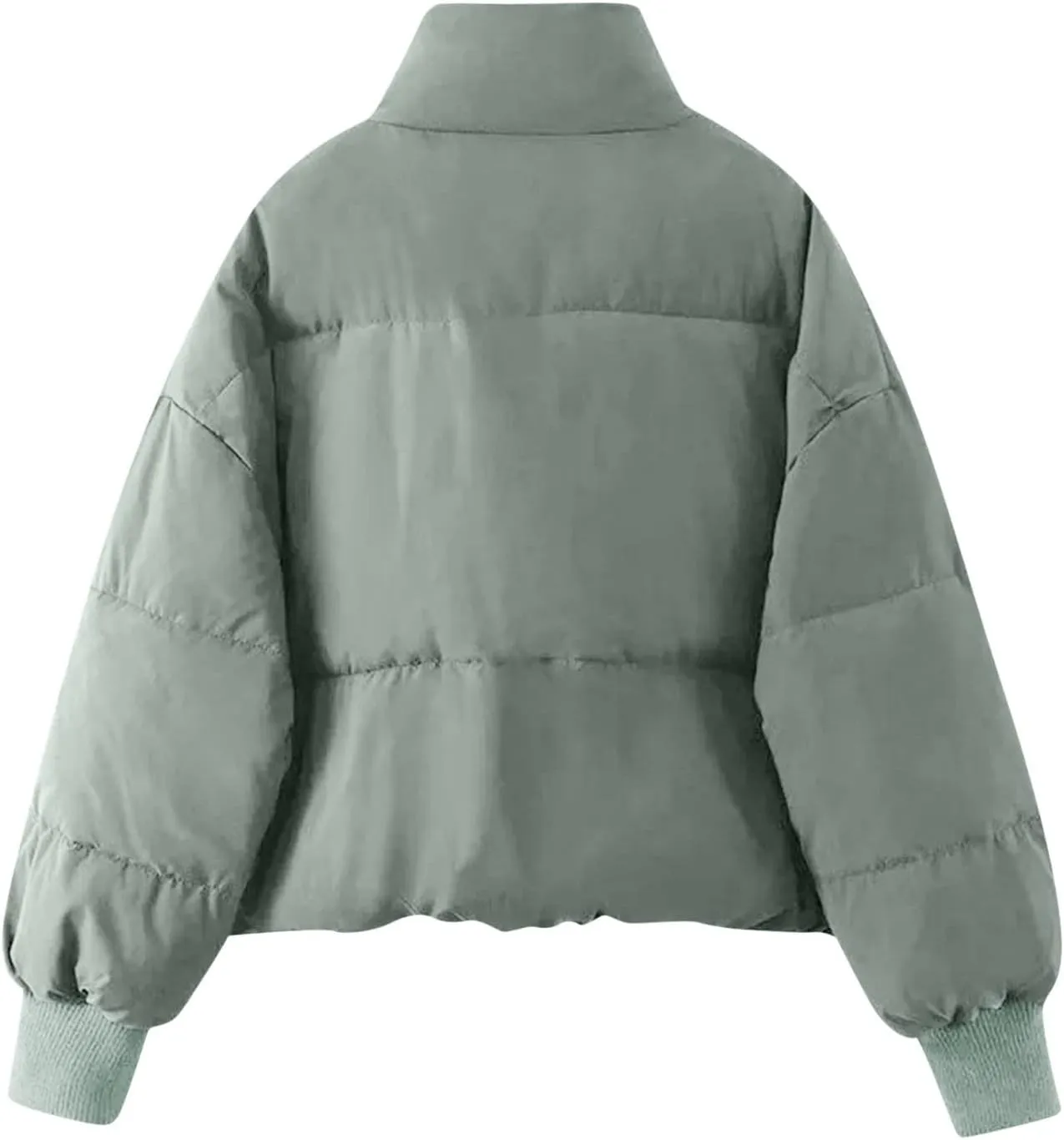 Women’s Winter Warm Cropped Puffer Jacket Coat Casual Quilted Baggy Long Sleeve Zip Down Sherpa Jackets Outerwear