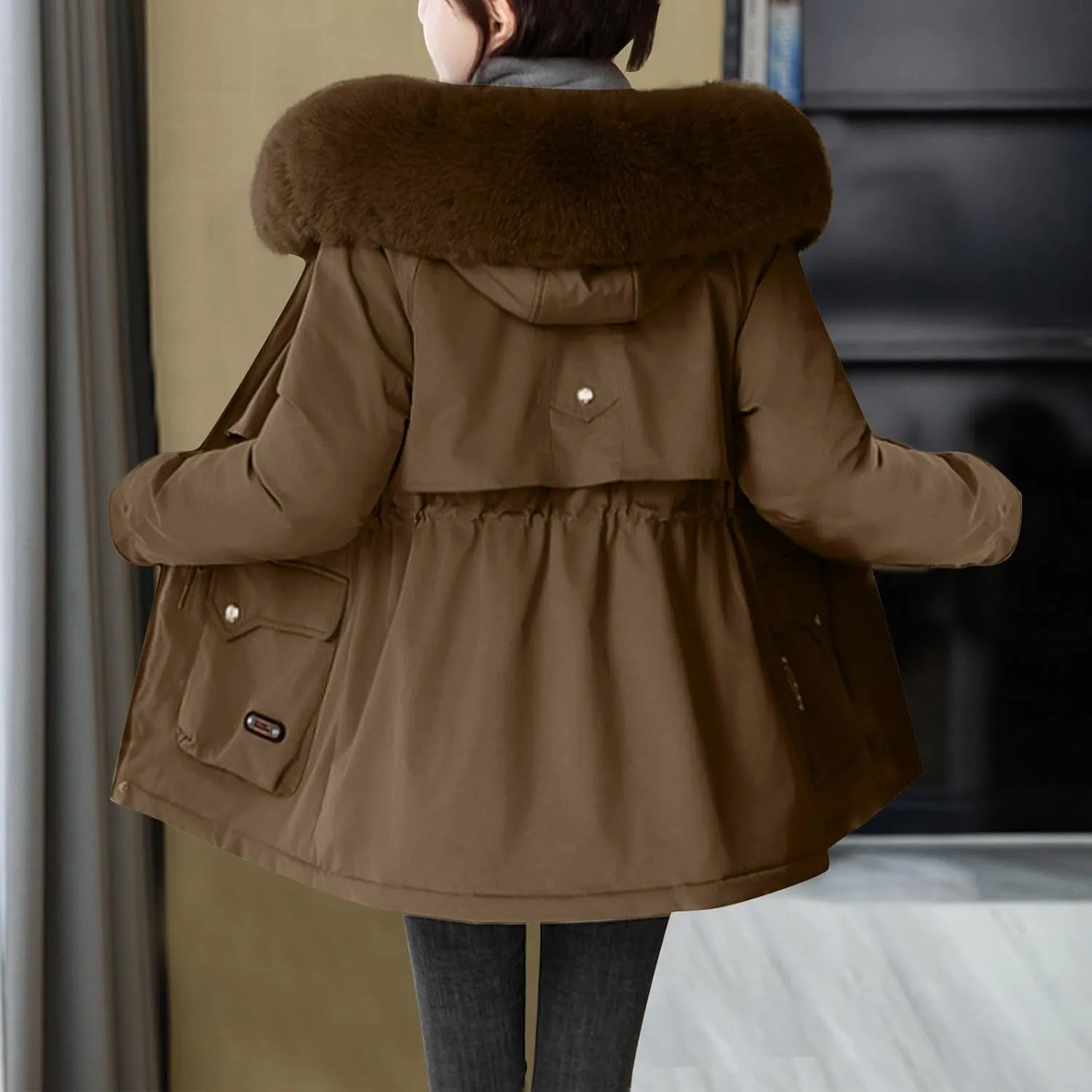 Women's Winter Windproof Coats Thicken Parka Jacket Military Anorak Heavyweight Down Puffer Jacket With Fur Faux Hood