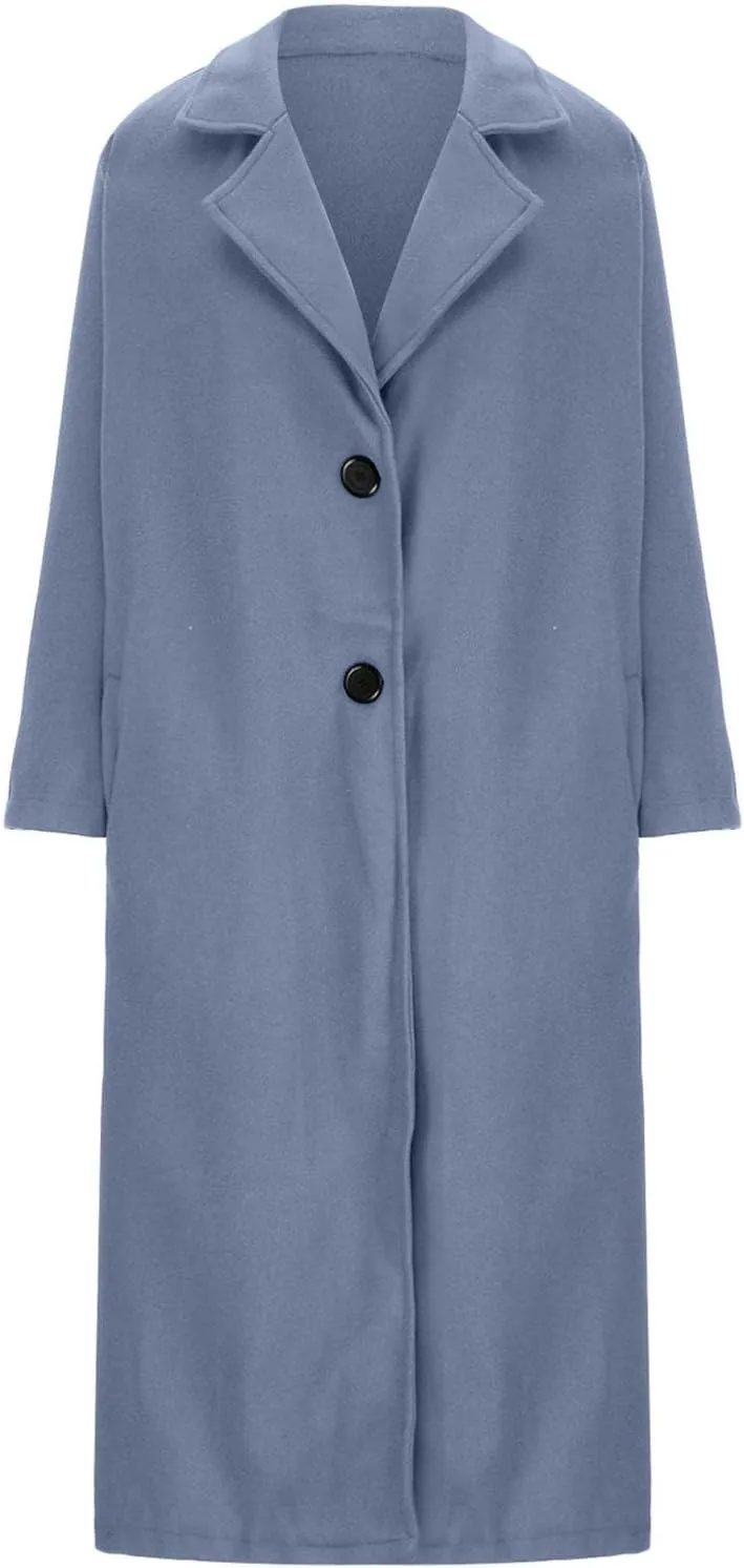 Women's Winter Woolen Coat,Lapel Collar One Button Winter Long Shacket Coat Plus Sized Trench Coat Pockets