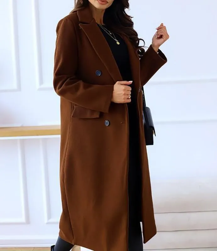 Women's Wool Trench Coat Long Woolen Peacoat Ladies Lapel Double Breasted Wool Maxi Coats
