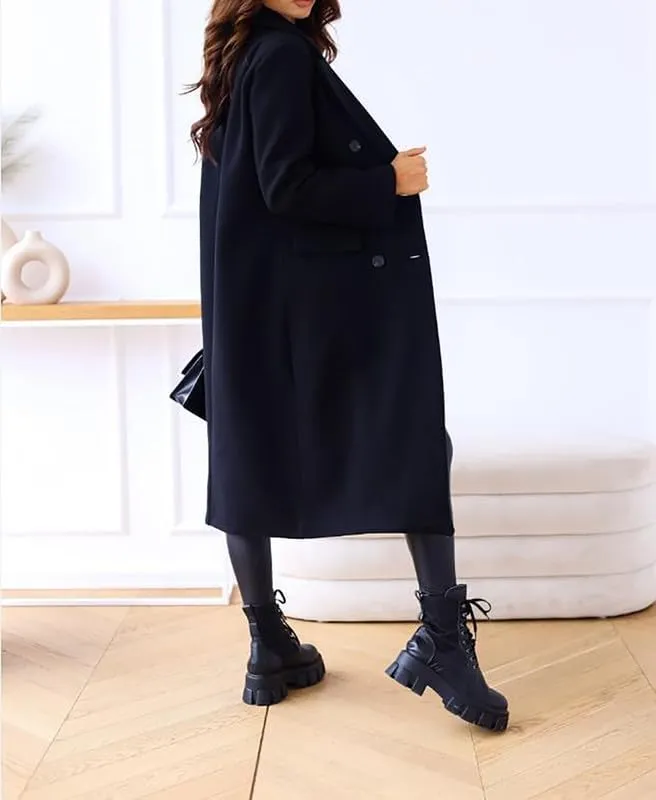 Women's Wool Trench Coat Long Woolen Peacoat Ladies Lapel Double Breasted Wool Maxi Coats
