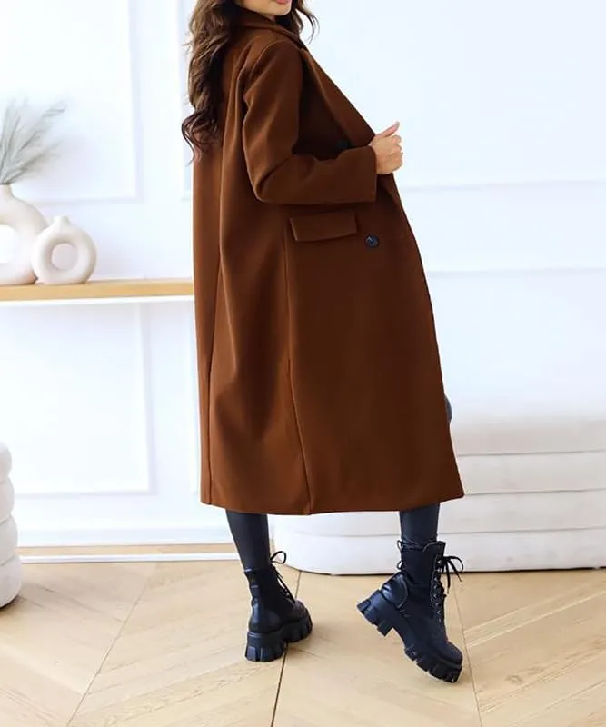 Women's Wool Trench Coat Long Woolen Peacoat Ladies Lapel Double Breasted Wool Maxi Coats