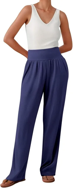 Women's Yoga Jogging Long Pants Casual Wide Straight Leg Loose Fit Bottoms High Waisted Elastic Athletic Workout Trousers