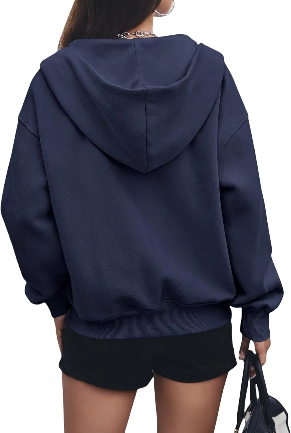 Womens Zip Up Hoodies Cropped Long Sleeve Zip Up Sweatshirt Loose Fit Comfy Coat Casual Trendy Jacket with Pocket