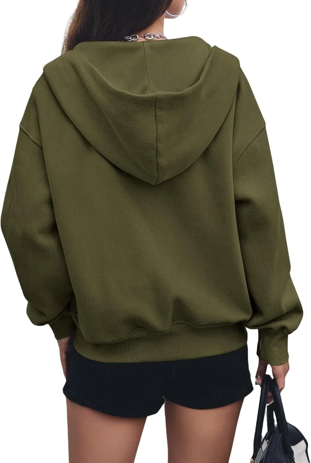 Womens Zip Up Hoodies Cropped Long Sleeve Zip Up Sweatshirt Loose Fit Comfy Coat Casual Trendy Jacket with Pocket