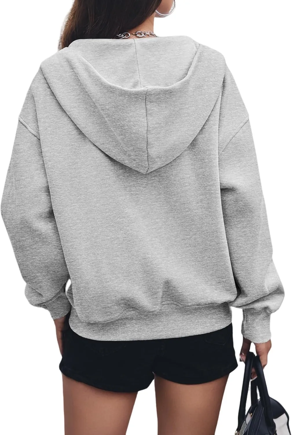 Womens Zip Up Hoodies Cropped Long Sleeve Zip Up Sweatshirt Loose Fit Comfy Coat Casual Trendy Jacket with Pocket