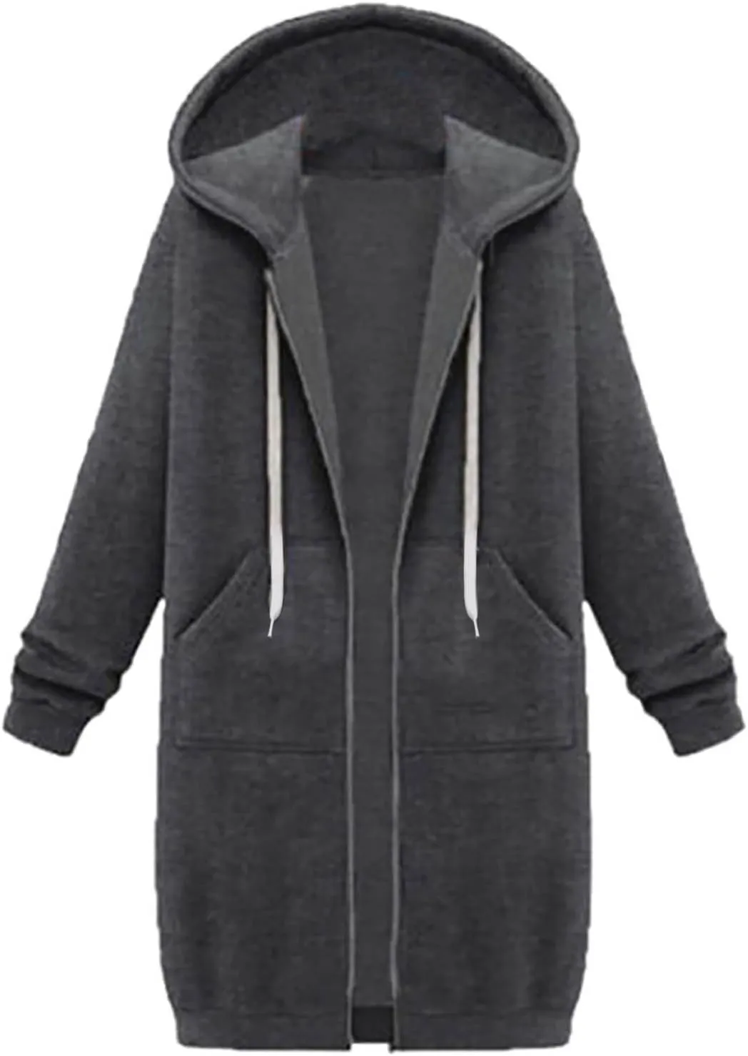 Womens Zip Up Hoodies Long Casual Drawstring Fleece Sweatshirt Lightweight Oversized Jackets Coat Fall Clothes