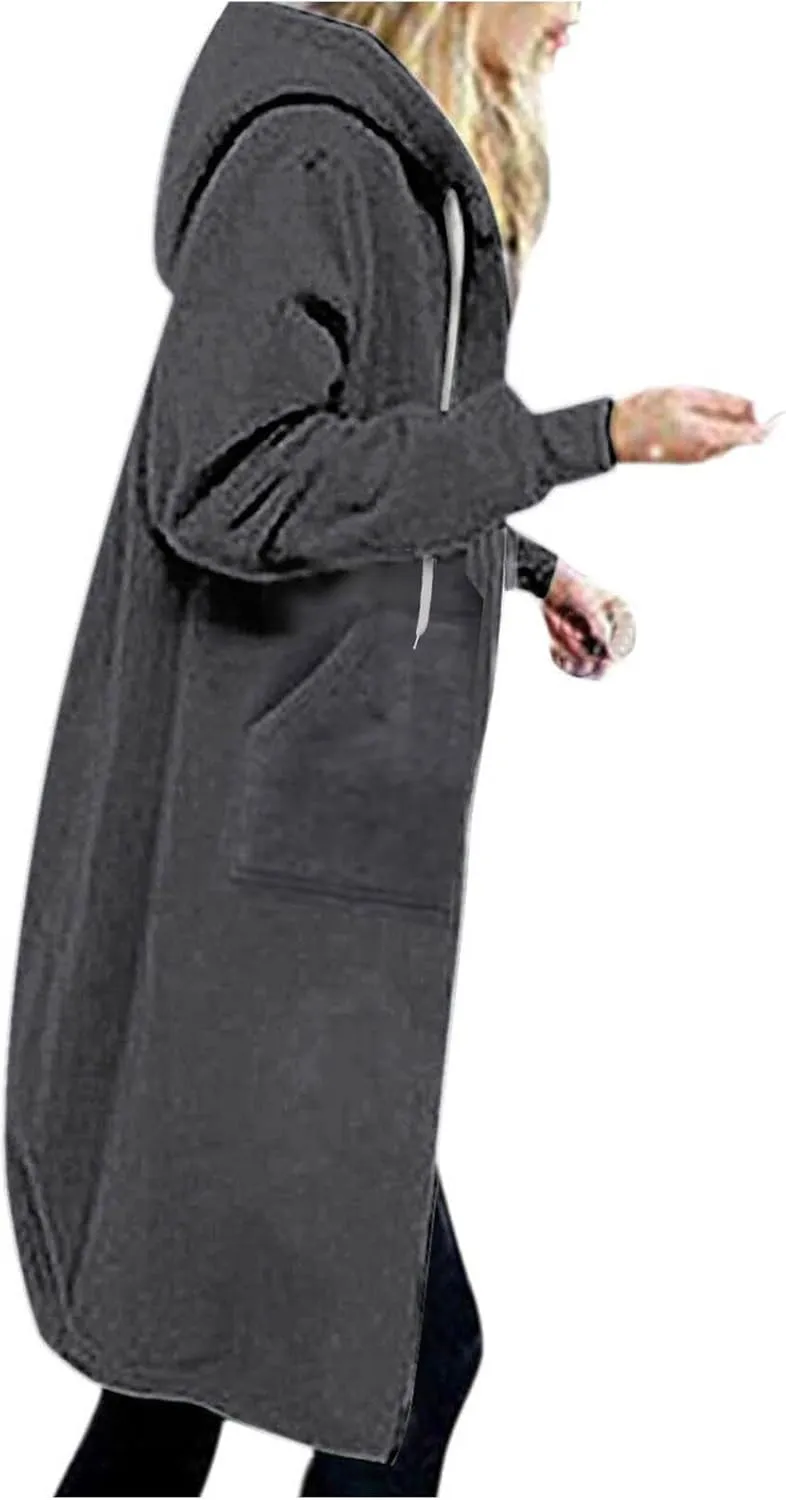 Womens Zip Up Hoodies Long Casual Drawstring Fleece Sweatshirt Lightweight Oversized Jackets Coat Fall Clothes