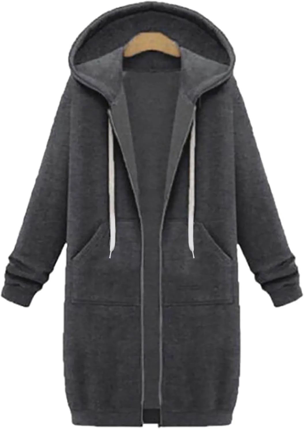 Womens Zip Up Hoodies Long Casual Drawstring Fleece Sweatshirt Lightweight Oversized Jackets Coat Fall Clothes