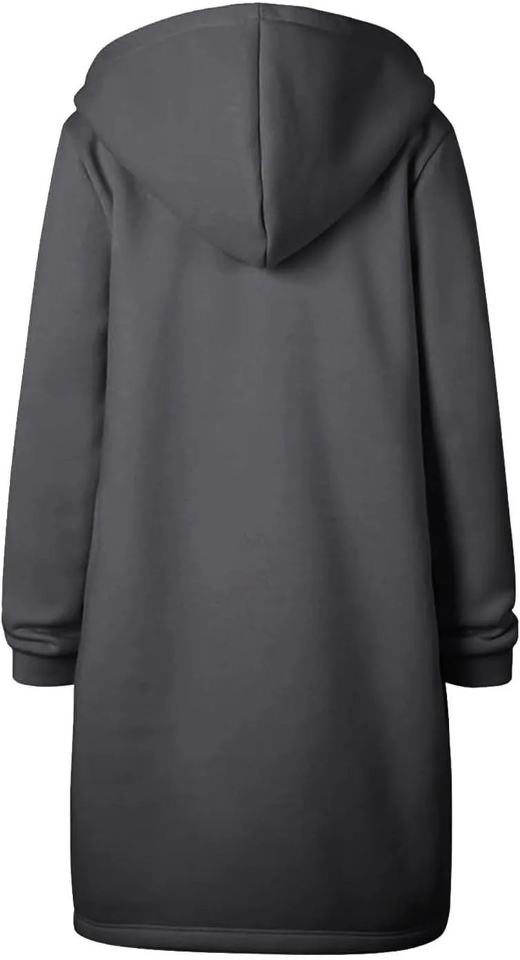Womens Zip Up Hoodies Long Casual Drawstring Fleece Sweatshirt Lightweight Oversized Jackets Coat Fall Clothes