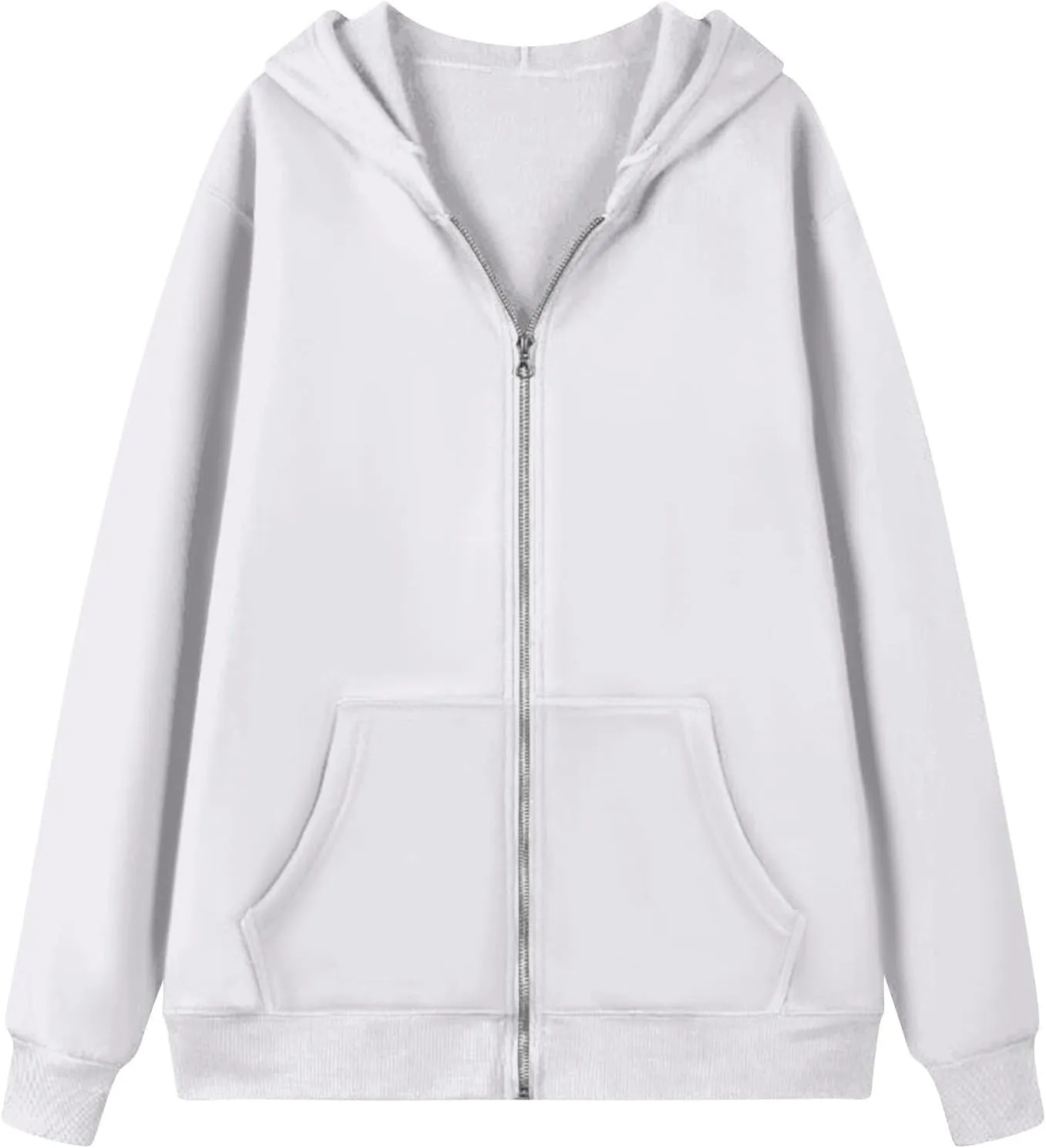 Womens Zip Up Jacket Oversized Full Zip Up Pullover with Hooded Casual Ribbed Cuffs Sweatshirts with Pockets