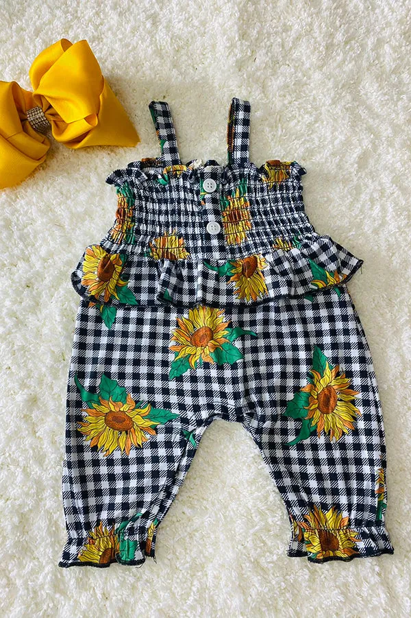 XCH0999-22H Sunflower & Checkered prints sleeveless baby rompers