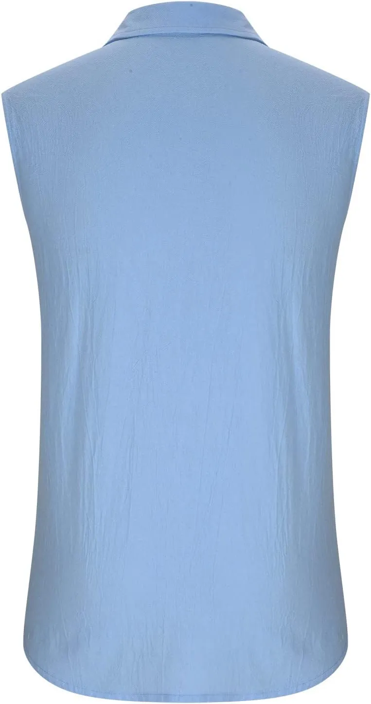 Xiaojmake Mens Summer Tank Tops Sleeveless Button Down Dress Shirts Collared Basic Cotton Linen T-Shirts Vest with Pockets