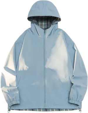 Xiaojmake Waterproof Rain Jackets for Men Solid Zip up Hoodie Coat Softshell Rain Coat Casual Athletic Outwear Windbreaker