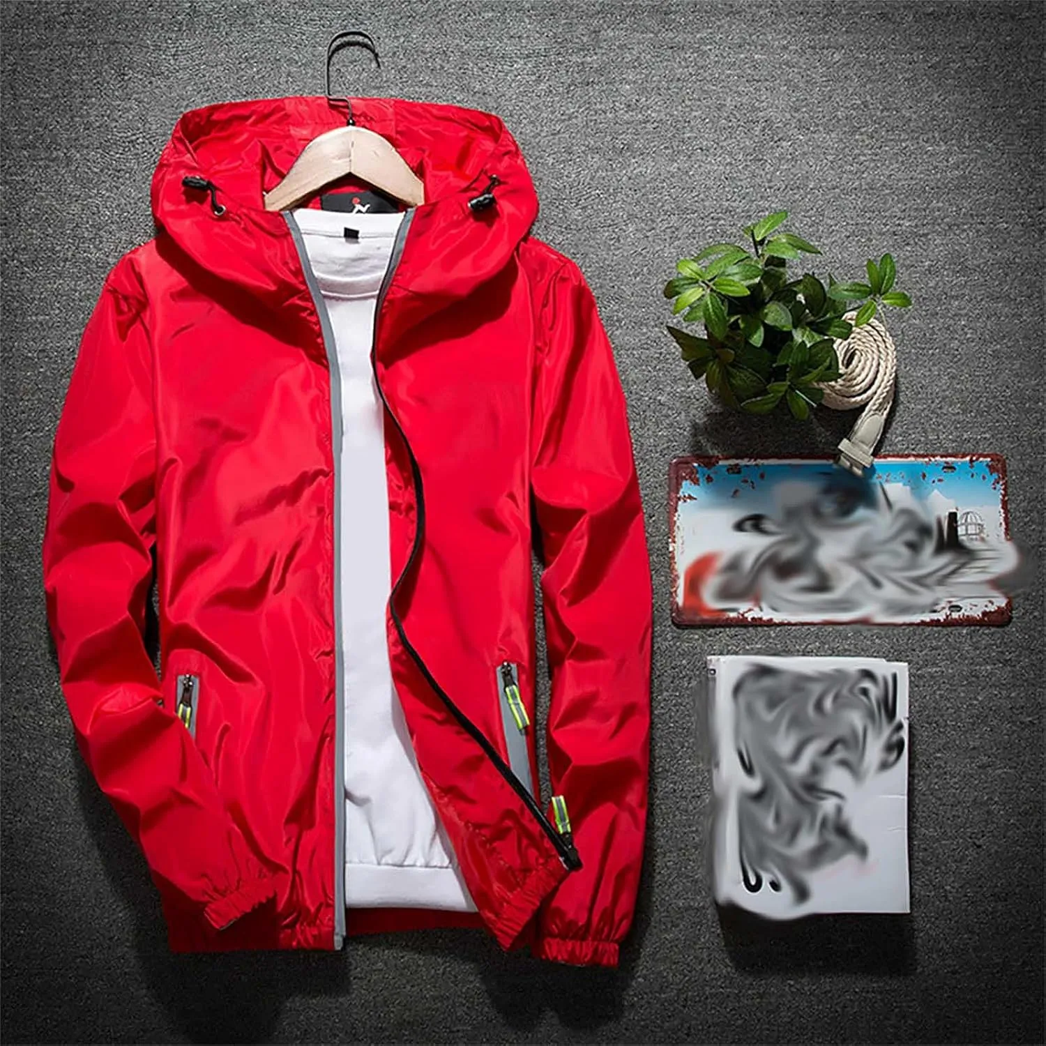 XUNRYAN Mens Running Cycling Jackets Reflective Coat Hooded Waterproof Windbreaker Lightweight Rain Jacket Bike Raincoat
