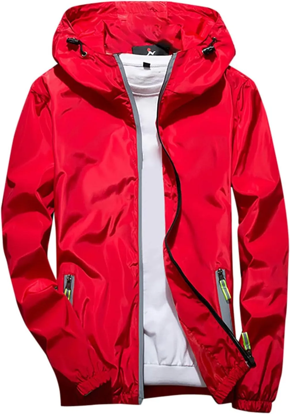 XUNRYAN Mens Running Cycling Jackets Reflective Coat Hooded Waterproof Windbreaker Lightweight Rain Jacket Bike Raincoat