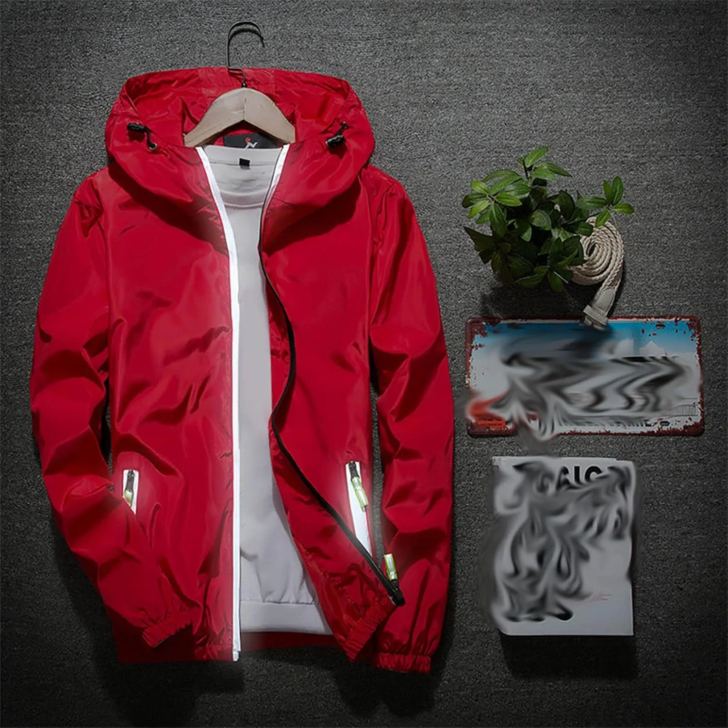 XUNRYAN Mens Running Cycling Jackets Reflective Coat Hooded Waterproof Windbreaker Lightweight Rain Jacket Bike Raincoat