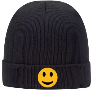 Yellow Happy Face Suede Like Feel Printed Superior Cotton Blend 12" Classic Knit Cuff Beanies for Men & Women