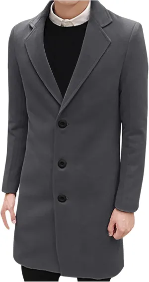 Ymosrh Winter Coats for Men Formal Single Breasted Figuring Overcoat Long Wool Warm Jacket Outwear Jackets