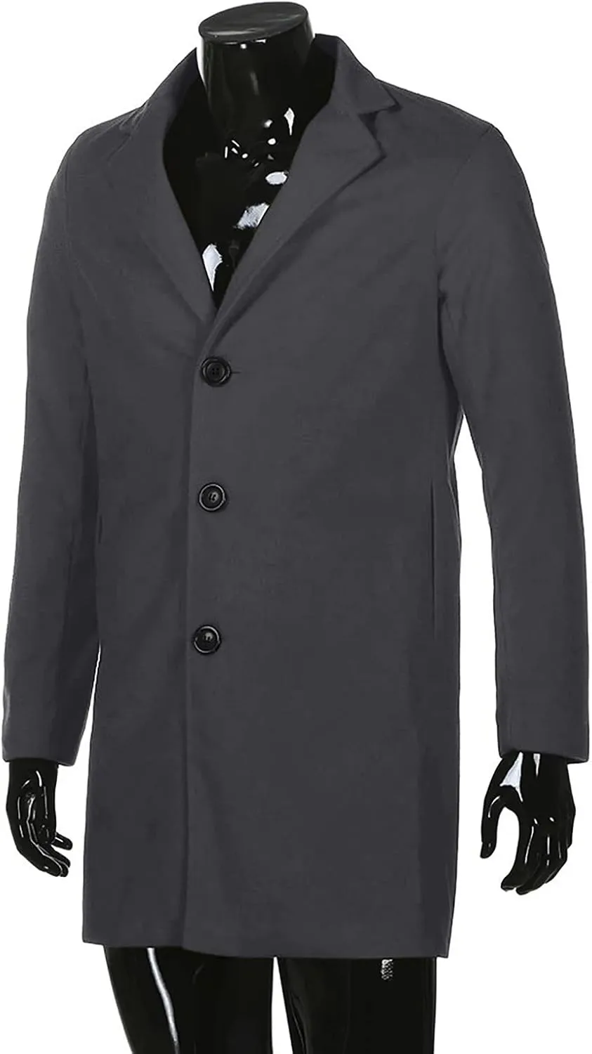 Ymosrh Winter Coats for Men Formal Single Breasted Figuring Overcoat Long Wool Warm Jacket Outwear Jackets