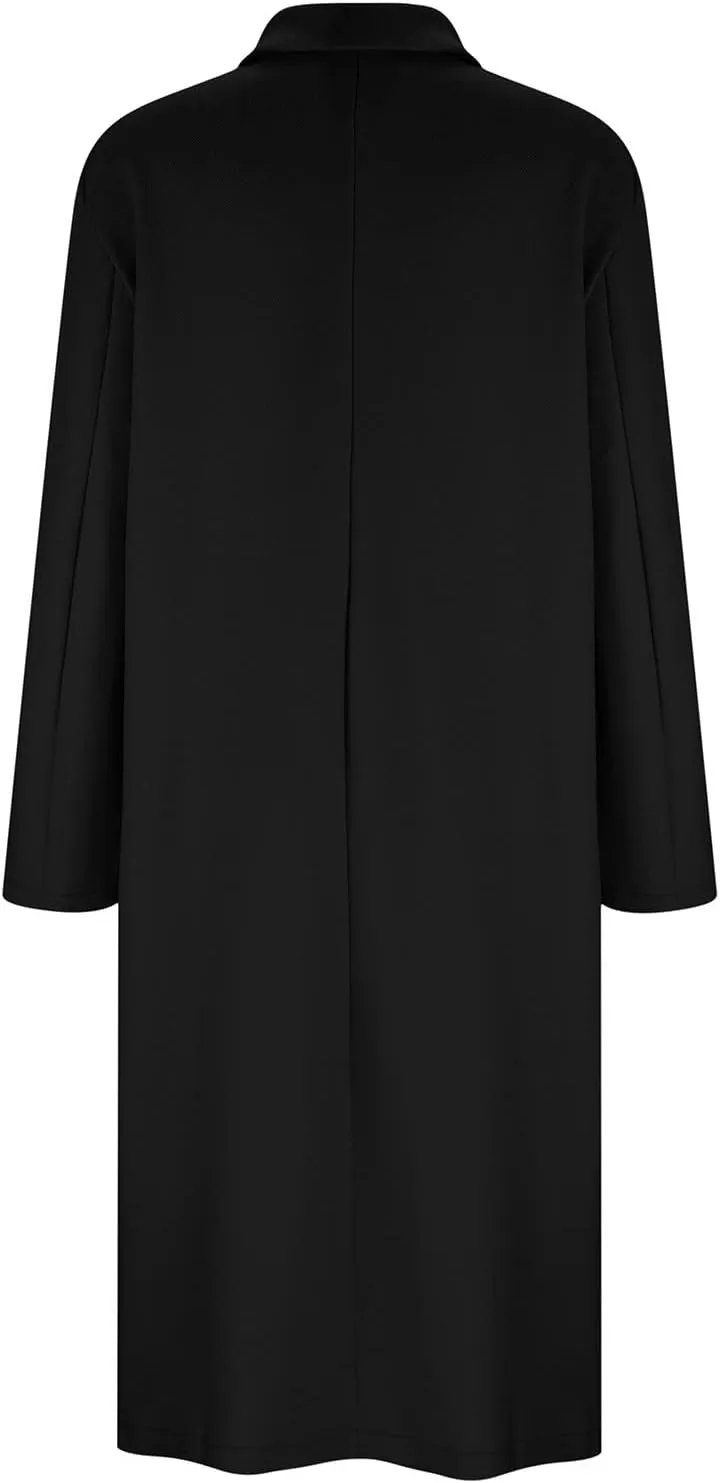 YRAETENM Trench Coat Women Oversized Notch Lapel Mid Long Wool Blend Coat Business Casual Fall Winter Pea Coat with Pockets