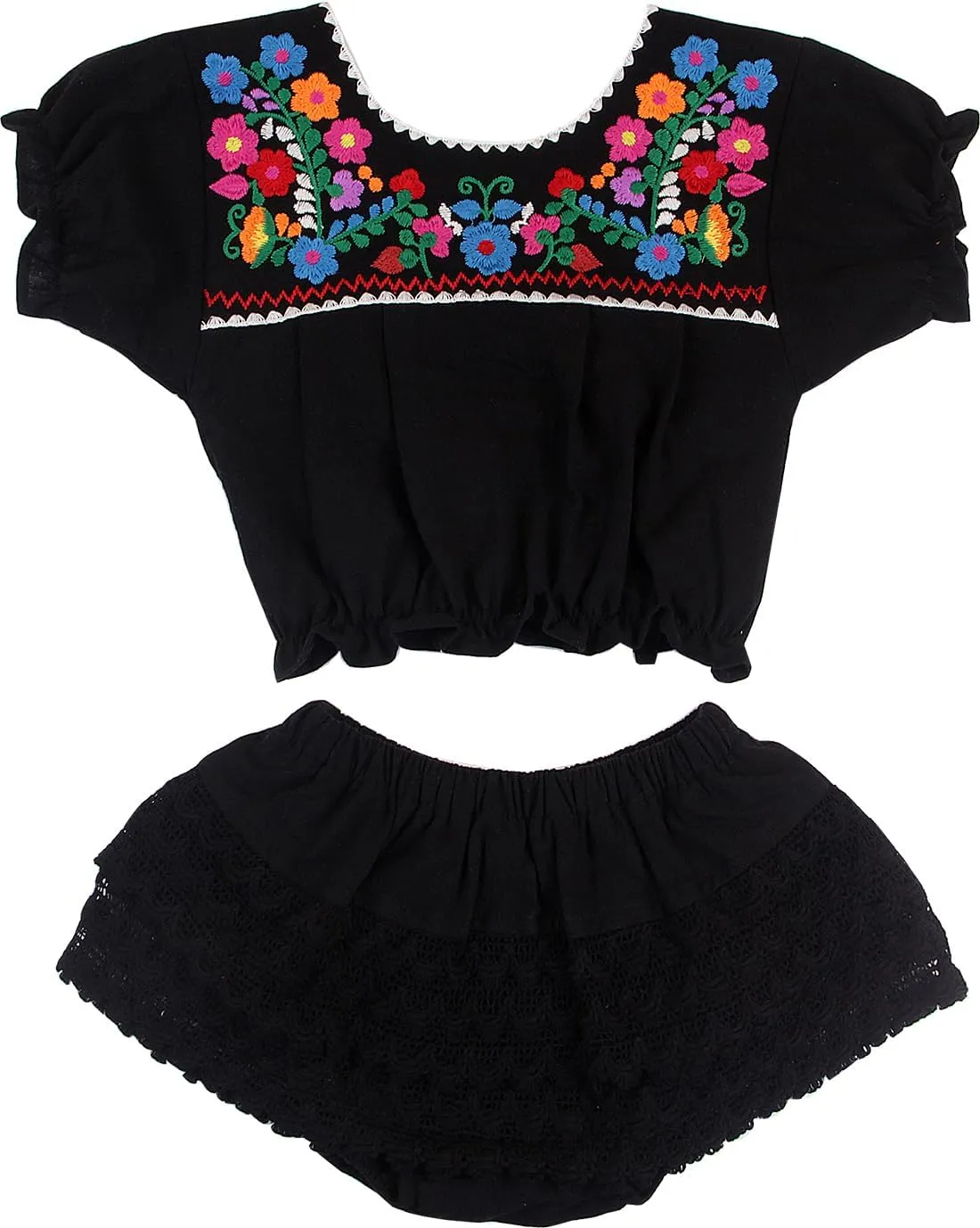 YZXDORWJ Mexican Baby Girl Outfits Embroidered Floral Fiesta Clothing Set Lace Summer Shorts Ethnic Wear