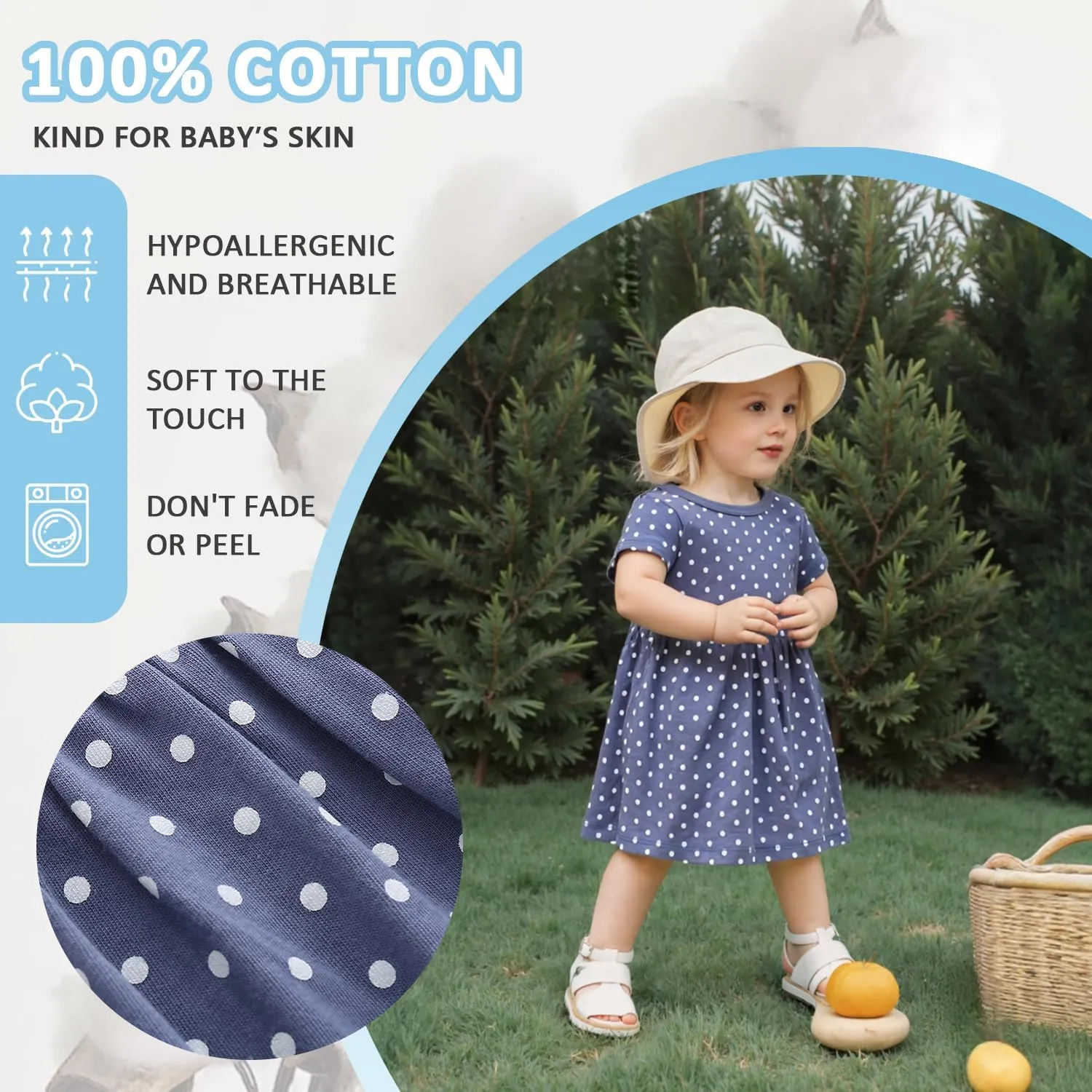 Zanie Kids Baby Girls Summer Dress 100% Cotton Easter Clothing Short Sleeves