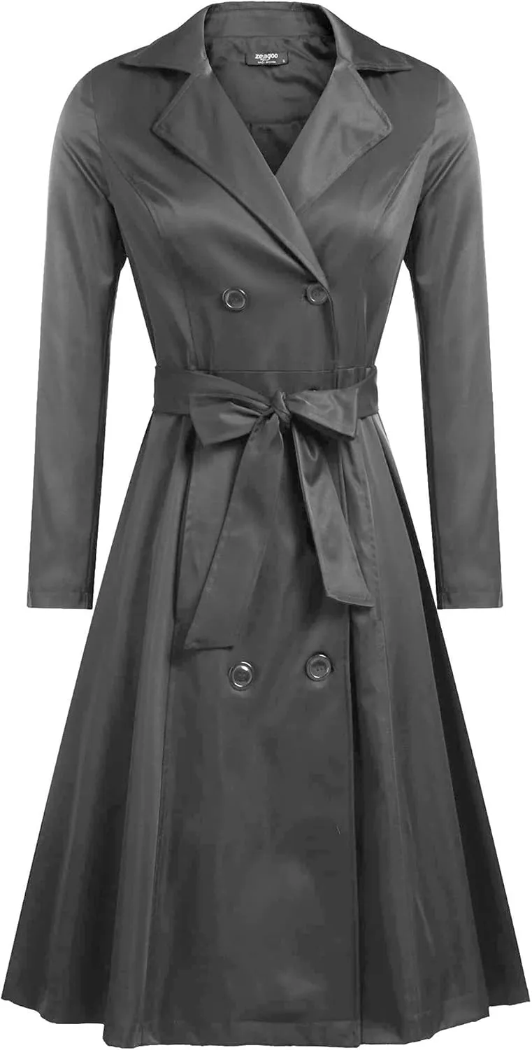 Zeagoo Women's Trench Coats Double-Breasted Long Coat with Belt