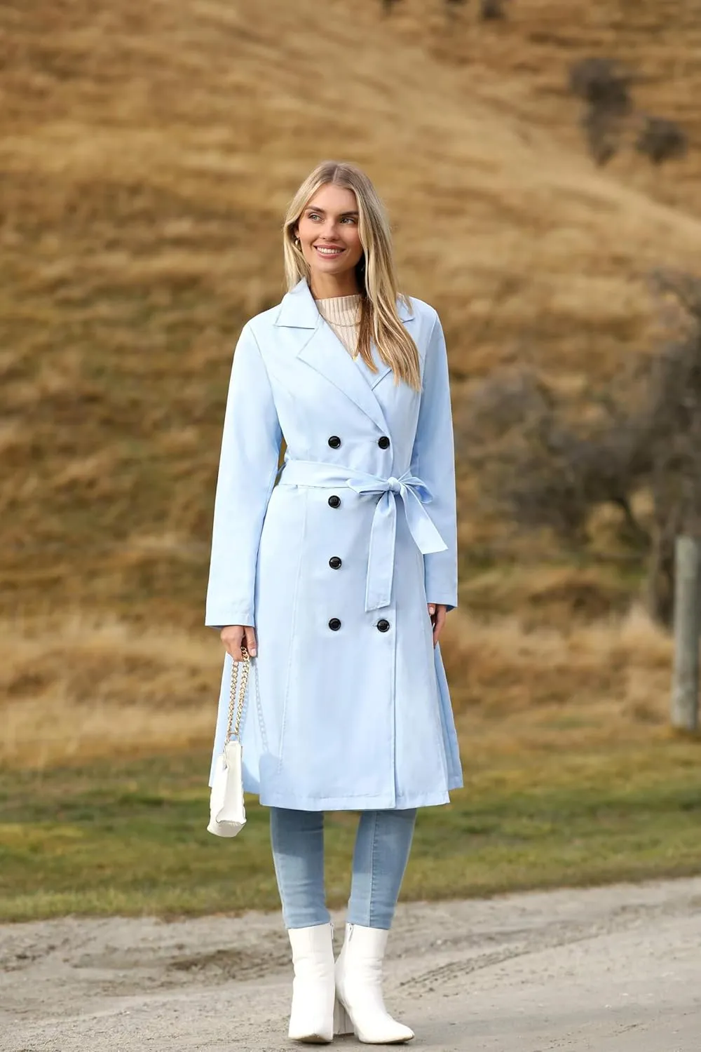 Zeagoo Women's Trench Coats Double-Breasted Long Coat with Belt