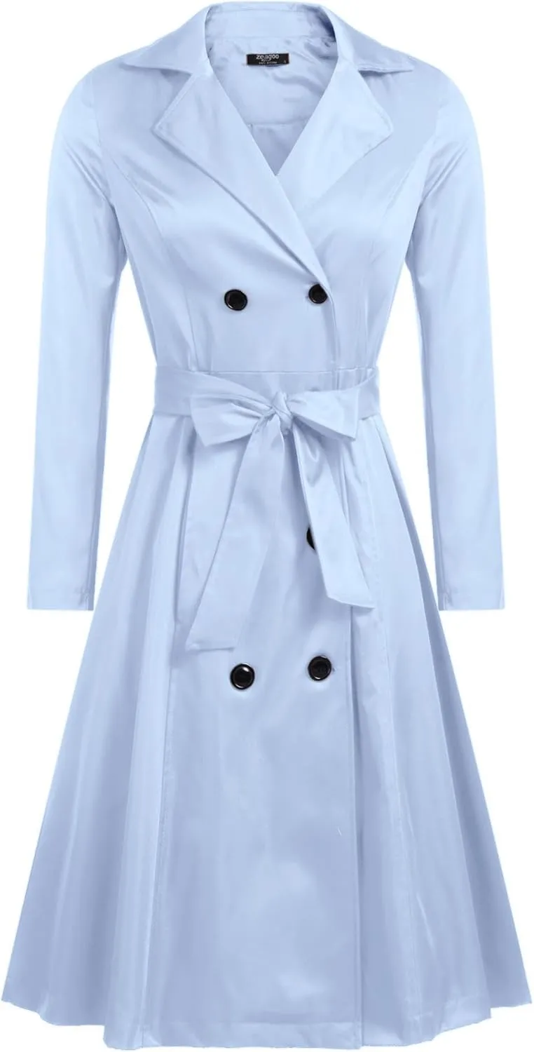 Zeagoo Women's Trench Coats Double-Breasted Long Coat with Belt