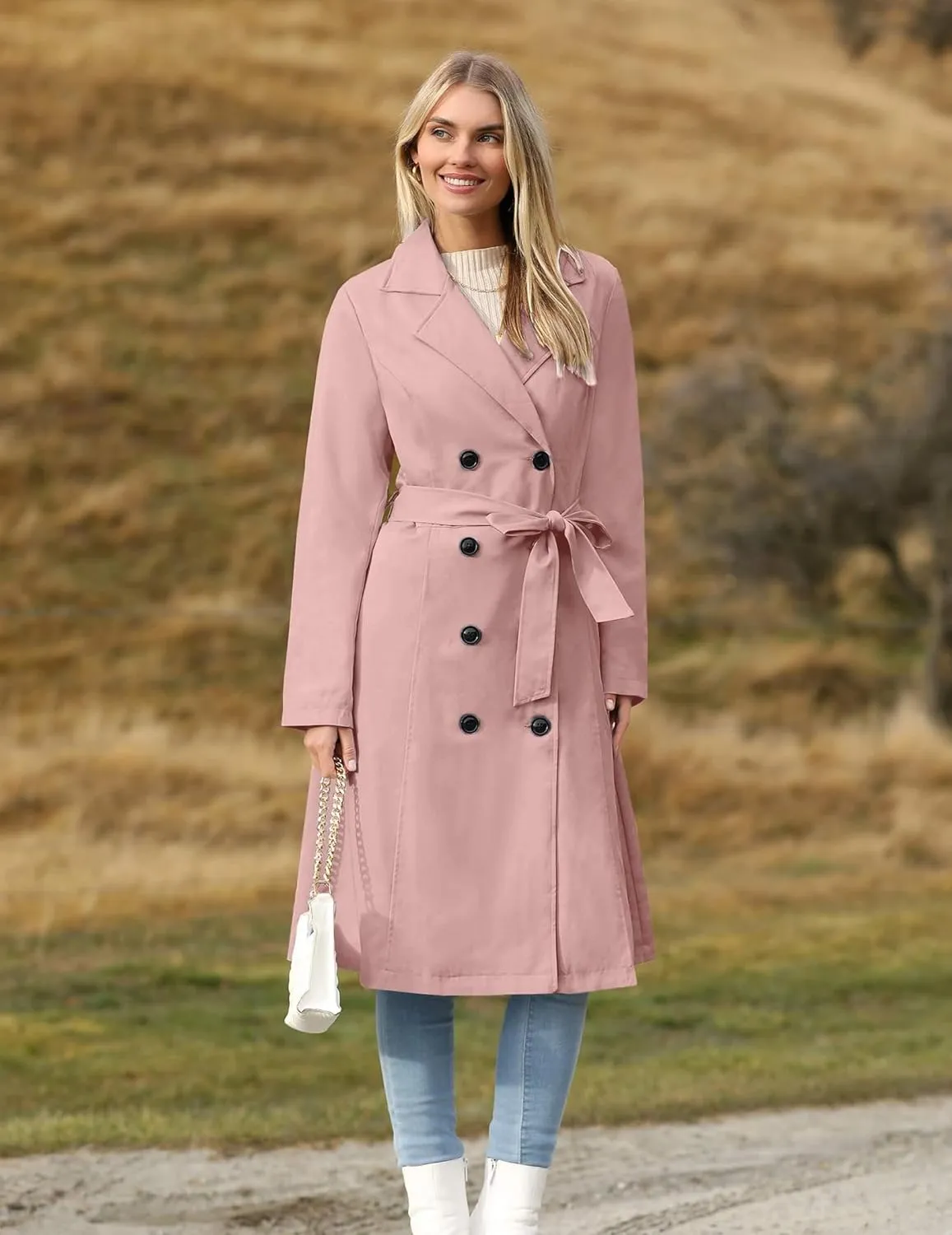 Zeagoo Women's Trench Coats Double-Breasted Long Coat with Belt