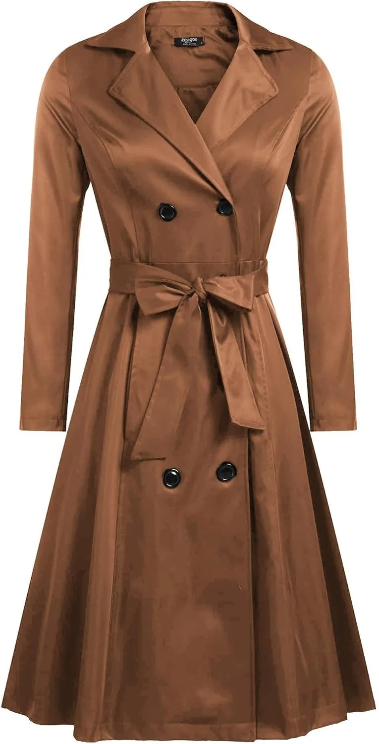 Zeagoo Women's Trench Coats Double-Breasted Long Coat with Belt