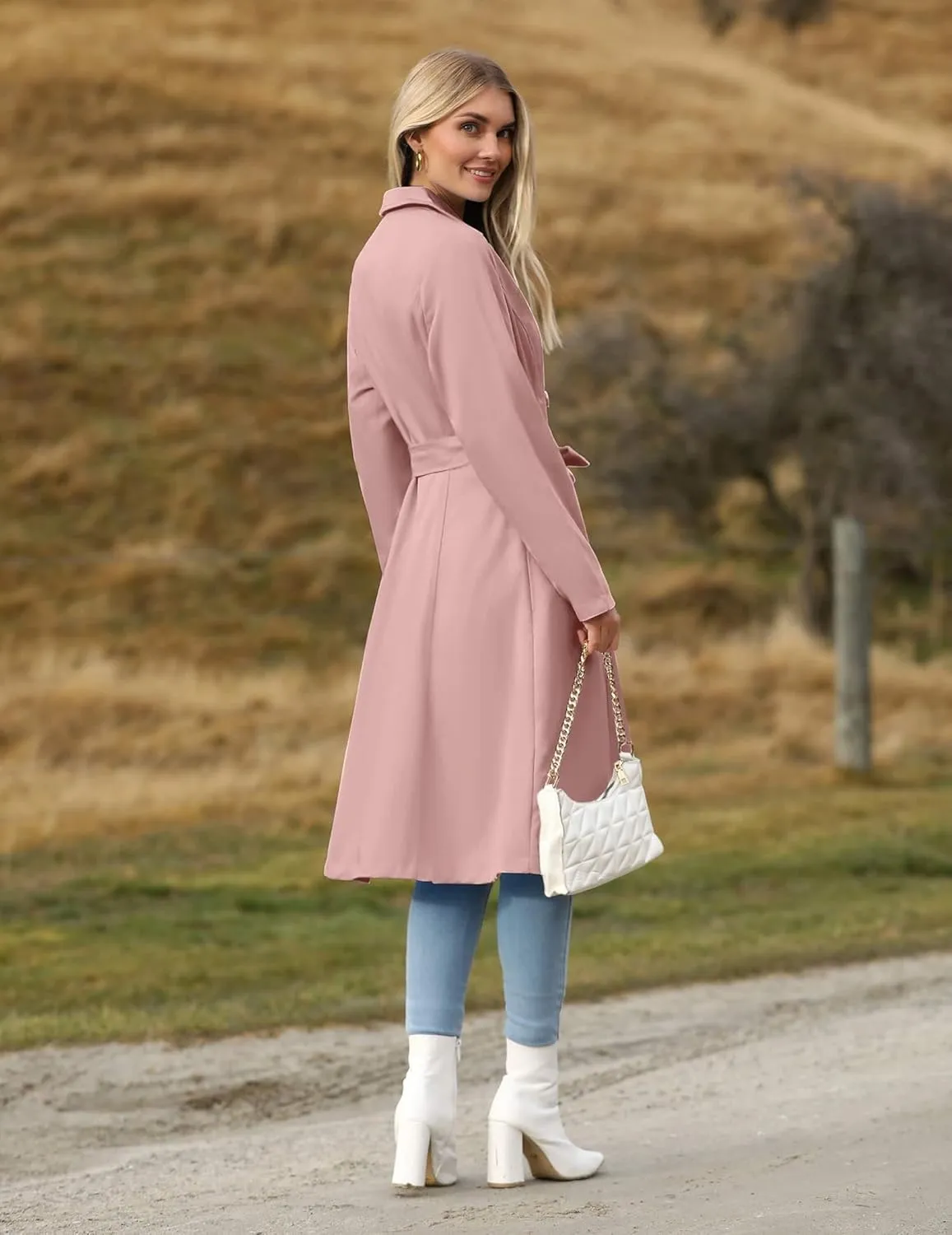 Zeagoo Women's Trench Coats Double-Breasted Long Coat with Belt