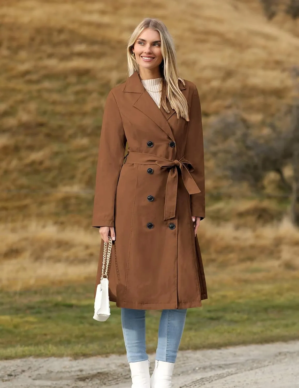 Zeagoo Women's Trench Coats Double-Breasted Long Coat with Belt