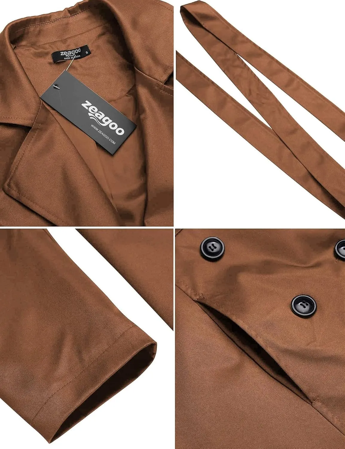 Zeagoo Women's Trench Coats Double-Breasted Long Coat with Belt