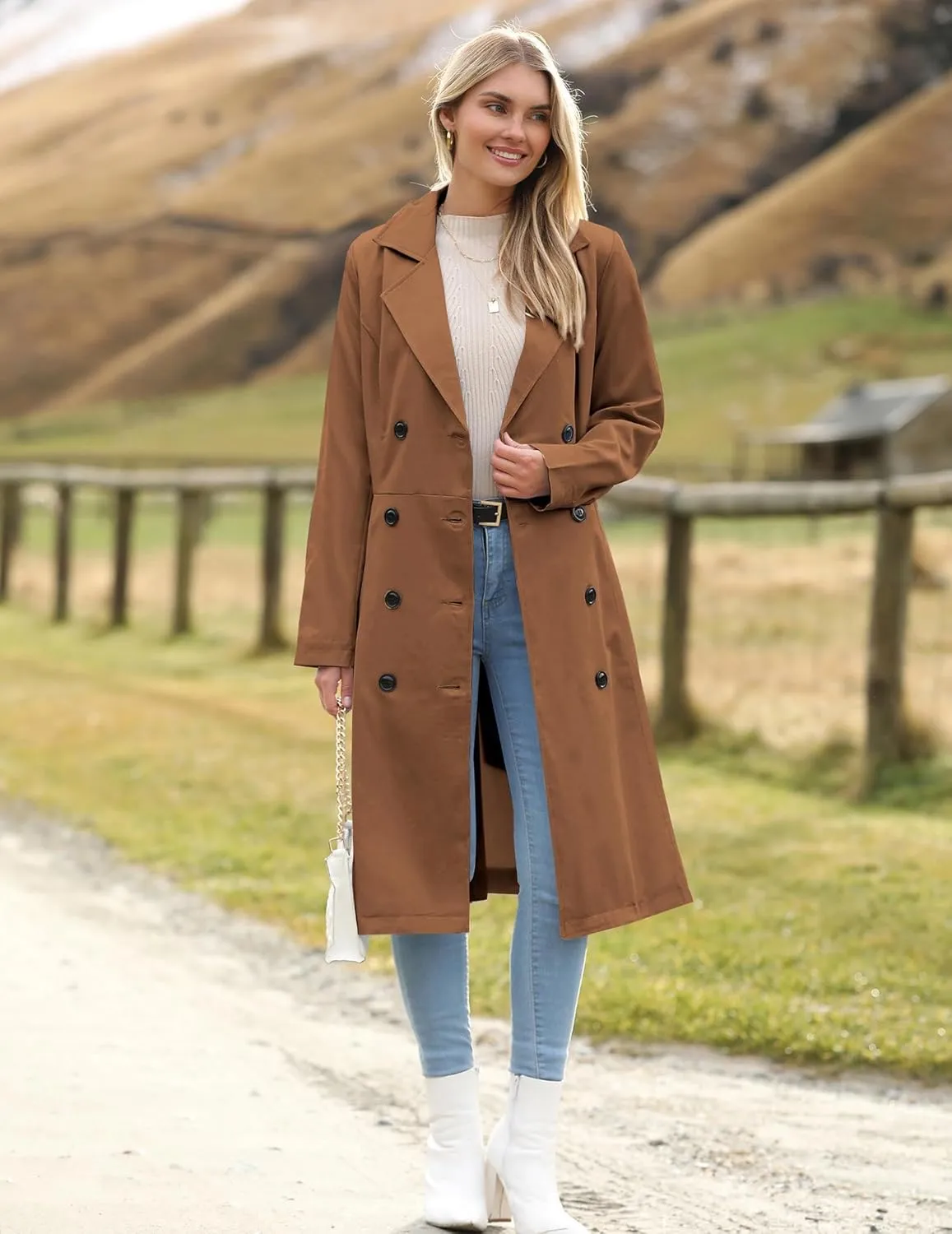 Zeagoo Women's Trench Coats Double-Breasted Long Coat with Belt