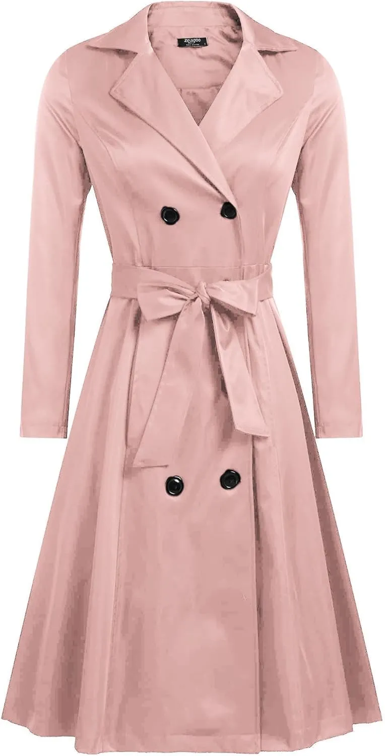 Zeagoo Women's Trench Coats Double-Breasted Long Coat with Belt